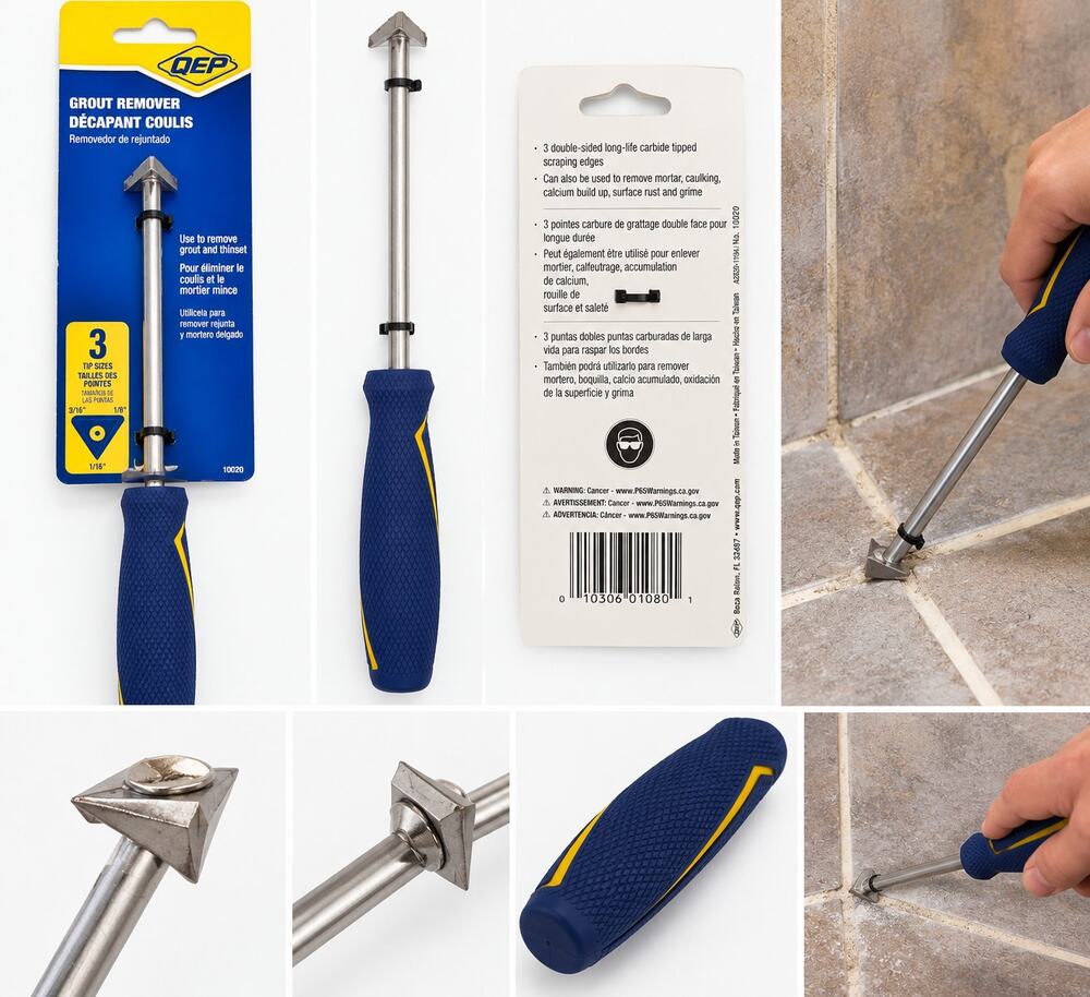 QEP Grout Remover – 3 Carbide Tip Sizes – Tile & Grout Removal Tool